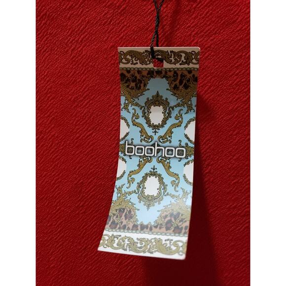 Boohoo Skater Dress Women's 4 Red Bust Detail Blouson Sleeve Crew Neck Pullover - Picture 4 of 13